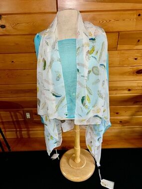 Beautiful Sheer Feather 🪶 Print Poncho